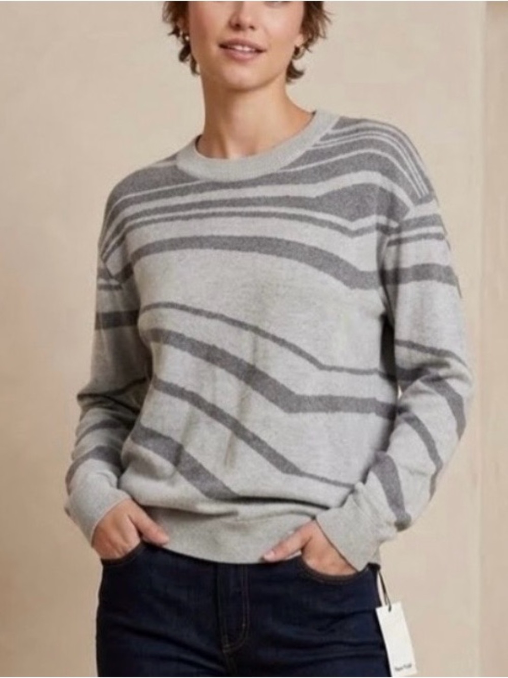 Open Edit Womens Gray Patterned Crewneck Sweater New With Tags Size Large